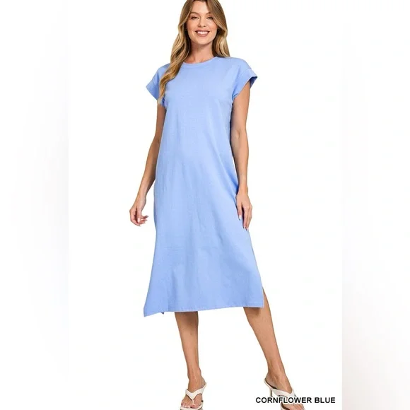 Zenana Outfitters | Dresses | Zenana Round Neck Side Slit Midi Dress |  Poshmark